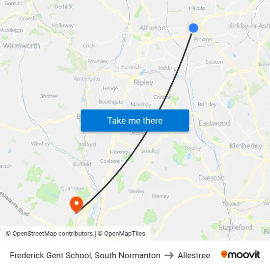 Frederick Gent School, South Normanton to Allestree map