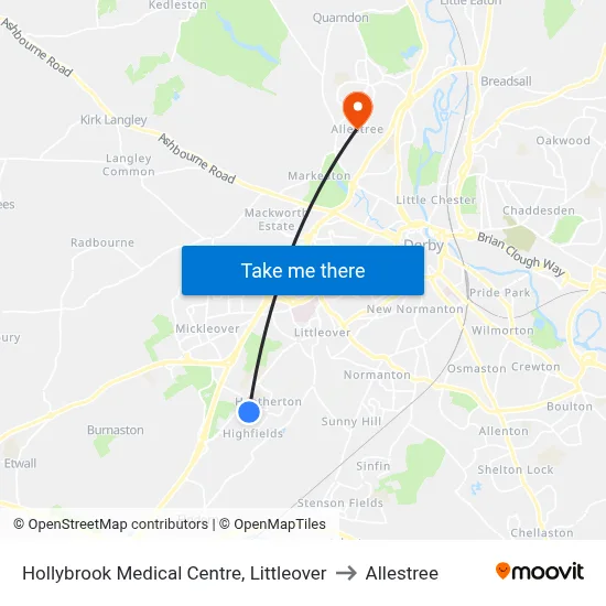 Hollybrook Medical Centre, Littleover to Allestree map