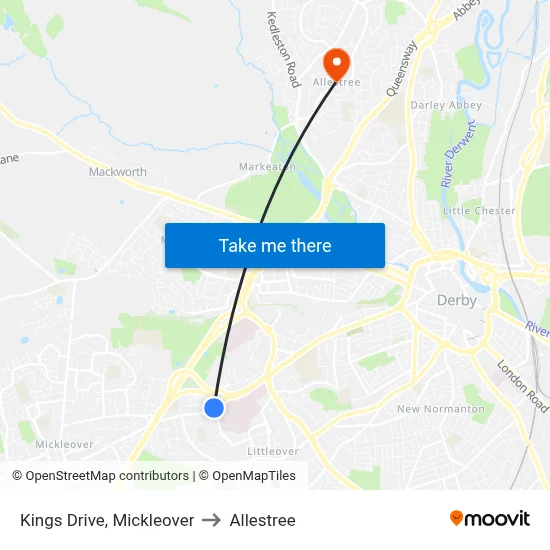 Kings Drive, Mickleover to Allestree map