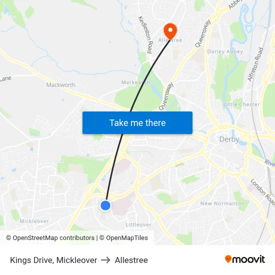 Kings Drive, Mickleover to Allestree map