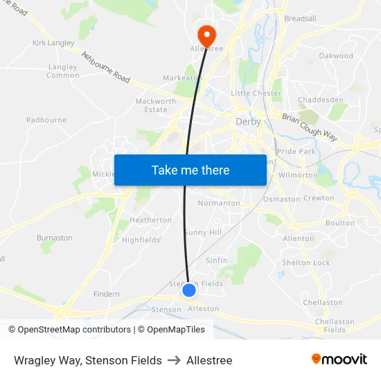 Wragley Way, Stenson Fields to Allestree map