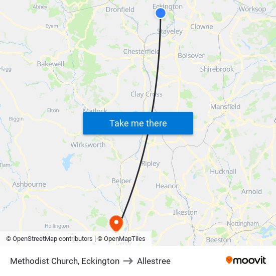 Methodist Church, Eckington to Allestree map