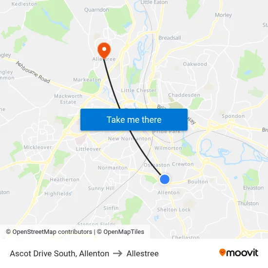 Ascot Drive South, Allenton to Allestree map