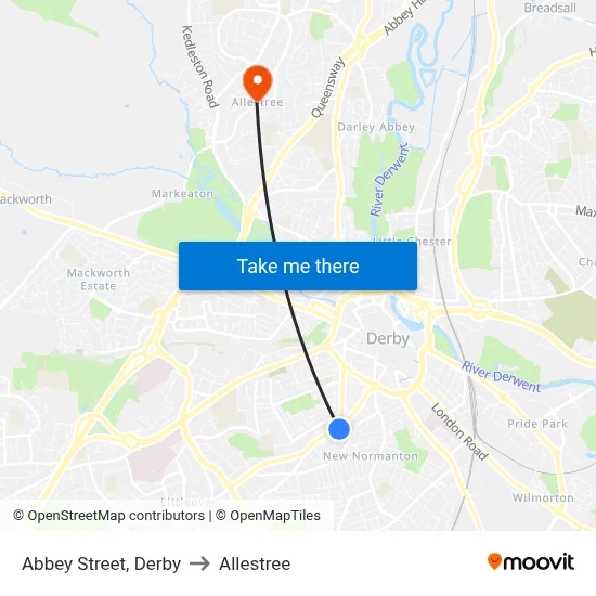 Abbey Street, Derby to Allestree map