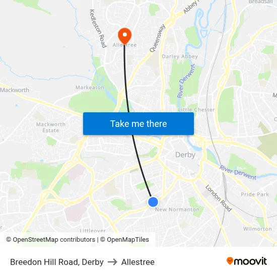 Breedon Hill Road, Derby to Allestree map