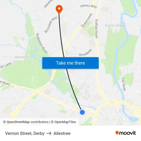 Vernon Street, Derby to Allestree map