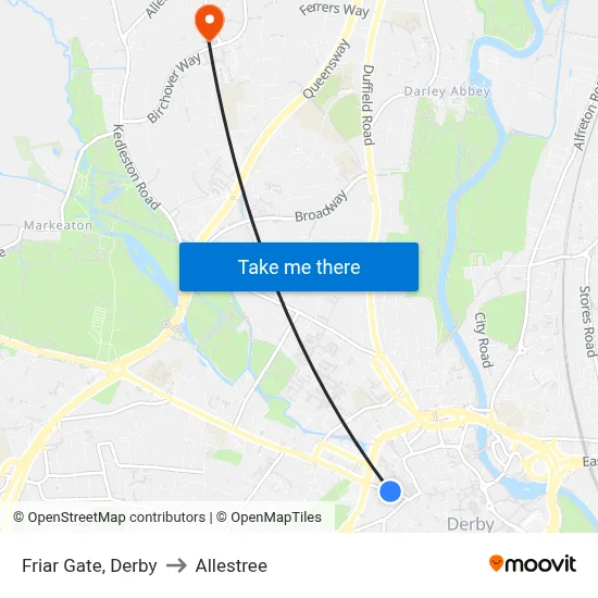 Friar Gate, Derby to Allestree map