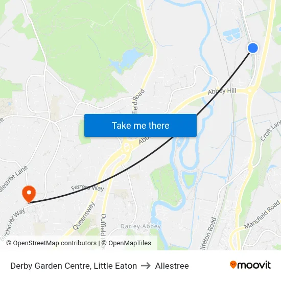 Derby Garden Centre, Little Eaton to Allestree map