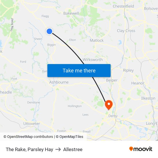 The Rake, Parsley Hay to Allestree map