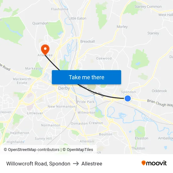 Willowcroft Road, Spondon to Allestree map
