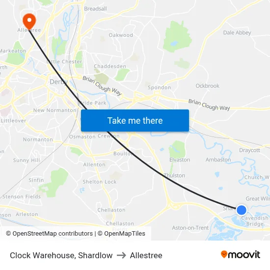 Clock Warehouse, Shardlow to Allestree map