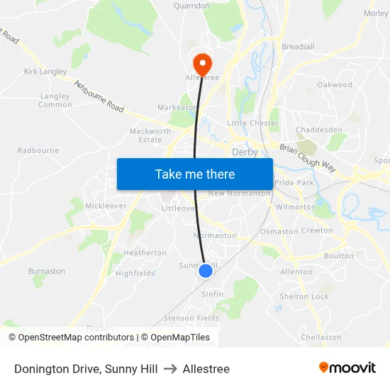 Donington Drive, Sunny Hill to Allestree map