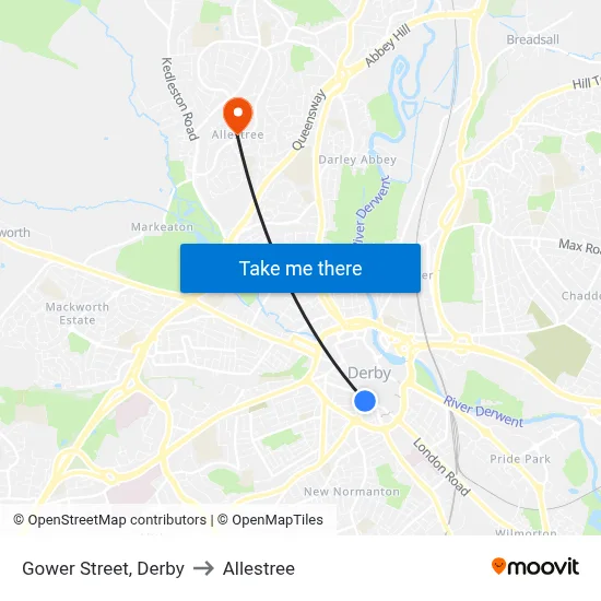 Gower Street, Derby to Allestree map