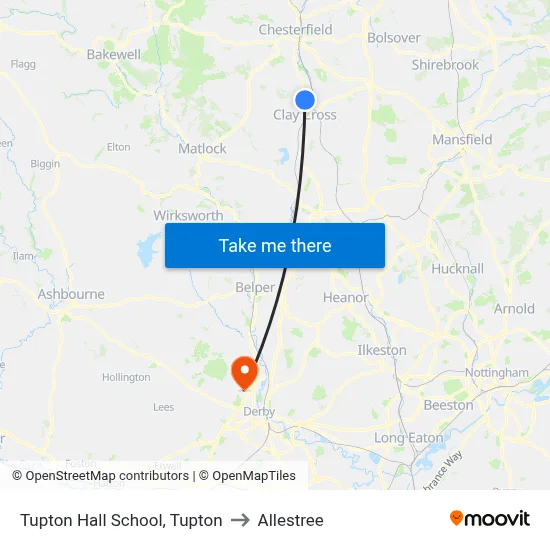 Tupton Hall School, Tupton to Allestree map