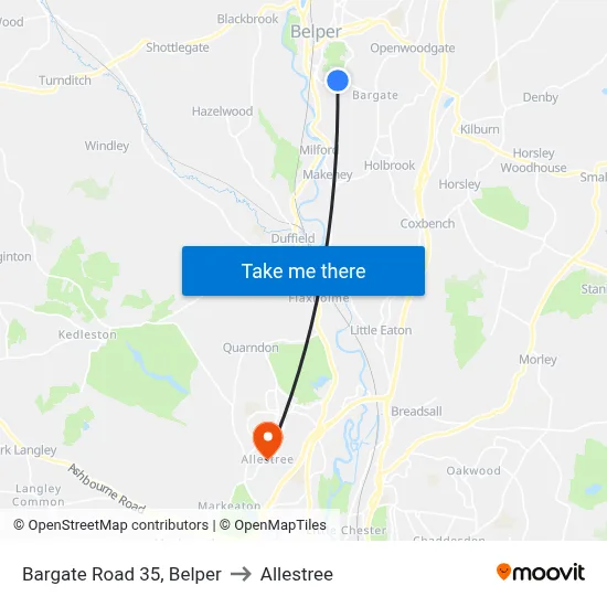 Bargate Road 35, Belper to Allestree map