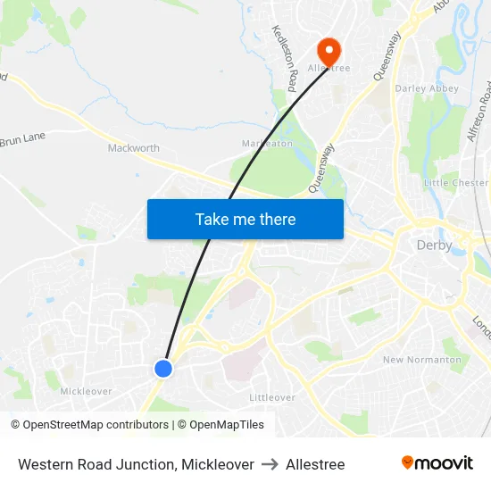 Western Road Junction, Mickleover to Allestree map