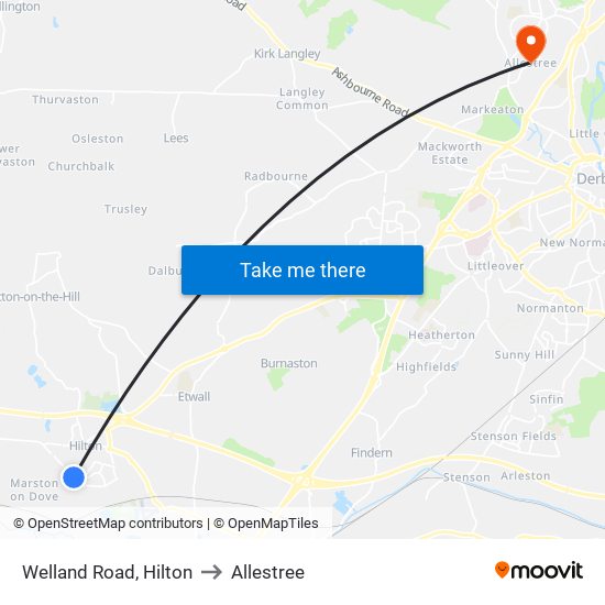 Welland Road, Hilton to Allestree map