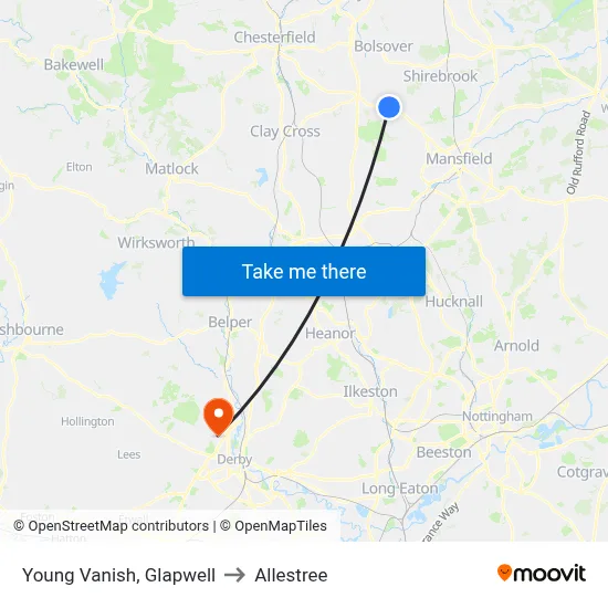 Young Vanish, Glapwell to Allestree map