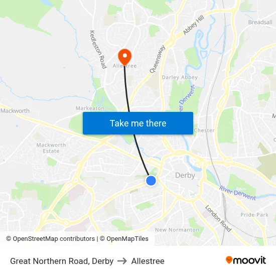 Great Northern Road, Derby to Allestree map
