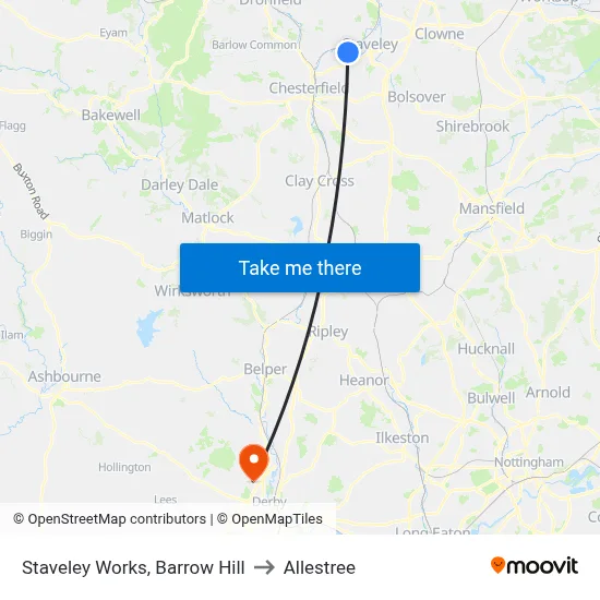 Staveley Works, Barrow Hill to Allestree map
