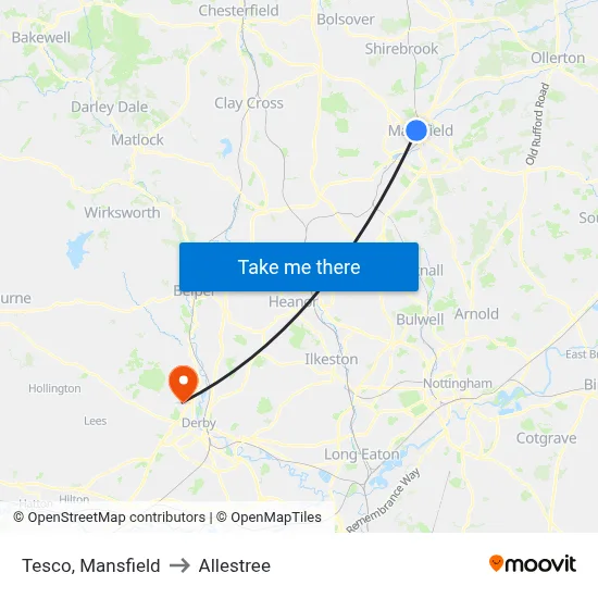 Tesco, Mansfield to Allestree map