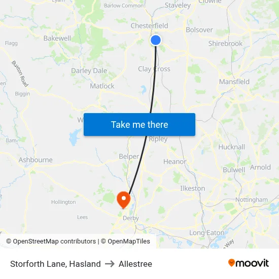 Storforth Lane, Hasland to Allestree map