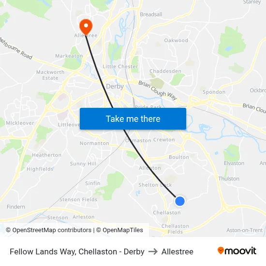 Fellow Lands Way, Chellaston - Derby to Allestree map