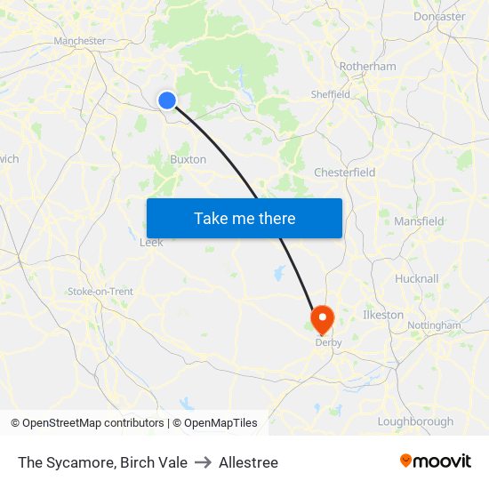 The Sycamore, Birch Vale to Allestree map