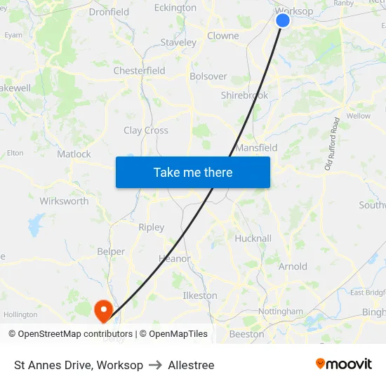 St Annes Drive, Worksop to Allestree map