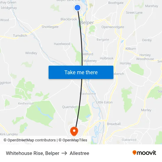 Whitehouse Rise, Belper to Allestree map