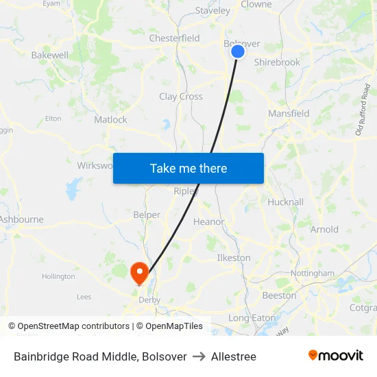 Bainbridge Road Middle, Bolsover to Allestree map