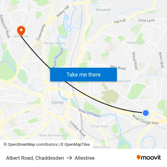 Albert Road, Chaddesden to Allestree map