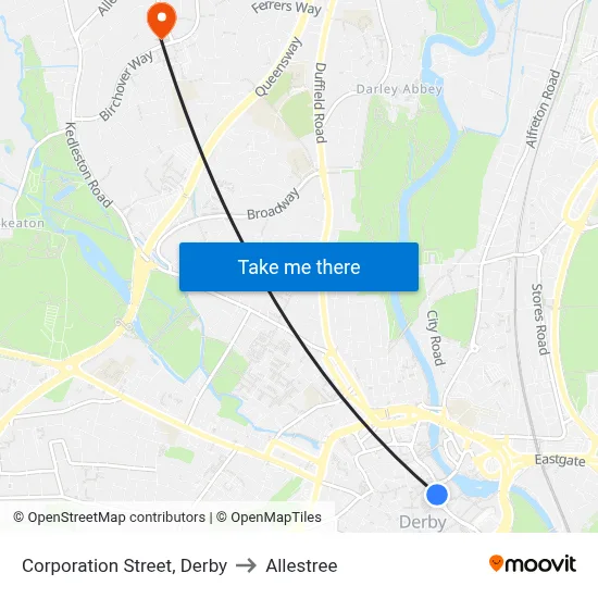 Corporation Street, Derby to Allestree map