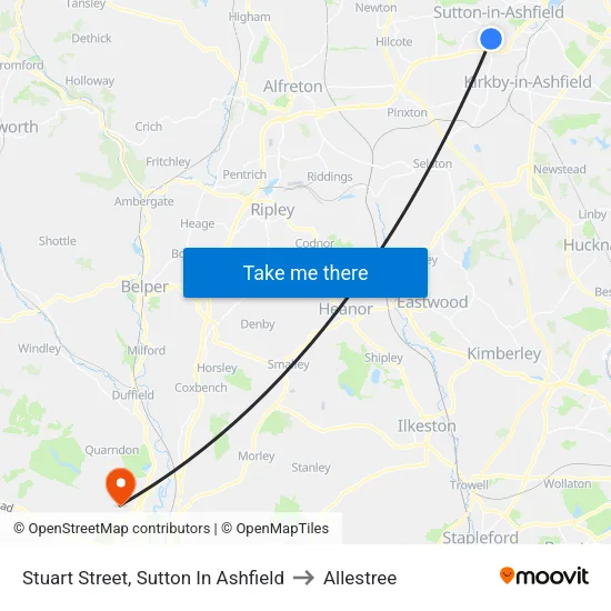 Stuart Street, Sutton In Ashfield to Allestree map