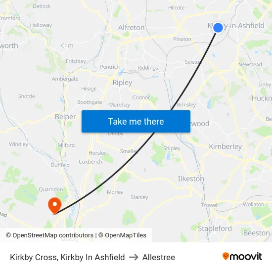Kirkby Cross, Kirkby In Ashfield to Allestree map