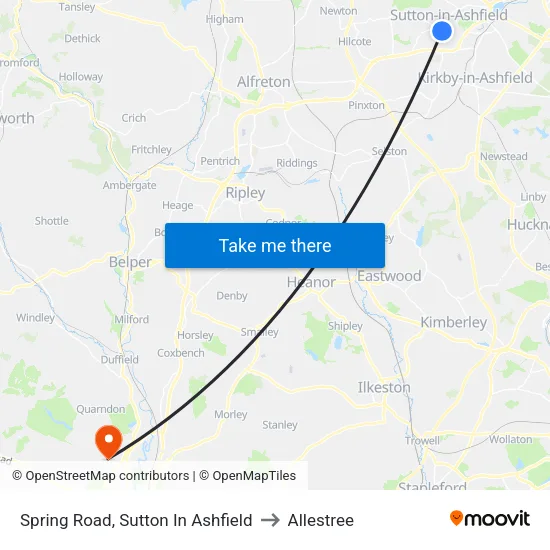 Spring Road, Sutton In Ashfield to Allestree map