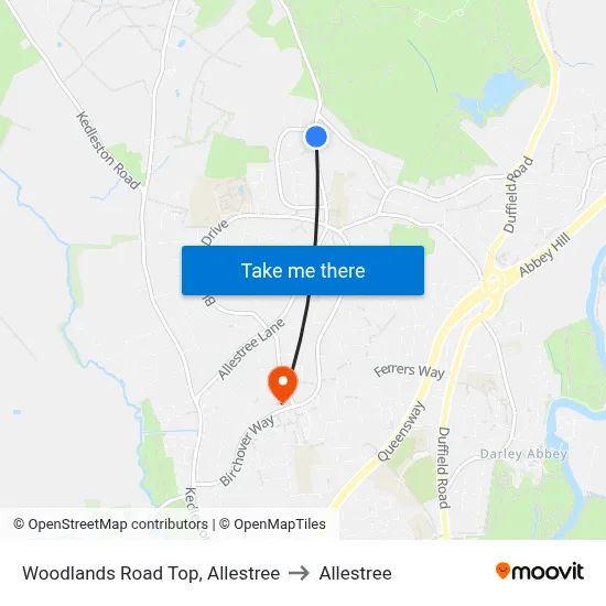 Woodlands Road Top, Allestree to Allestree map