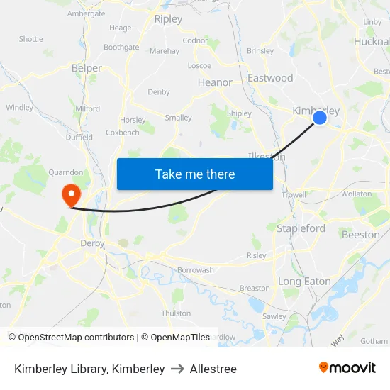 Kimberley Library, Kimberley to Allestree map