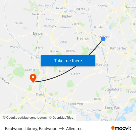 Eastwood Library, Eastwood to Allestree map