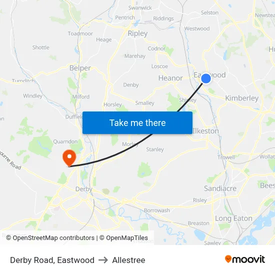 Derby Road, Eastwood to Allestree map