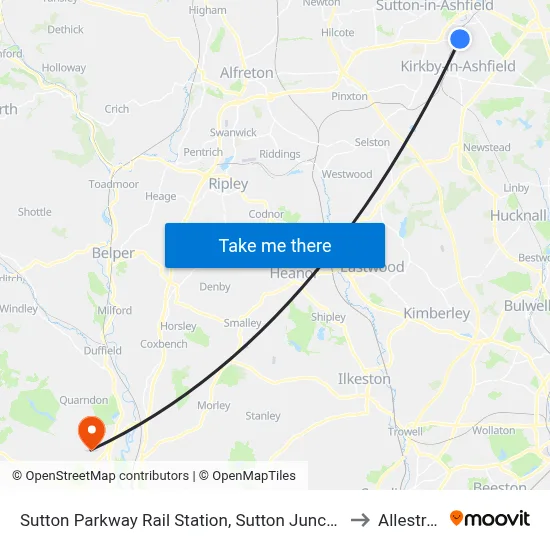 Sutton Parkway Rail Station, Sutton Junction to Allestree map