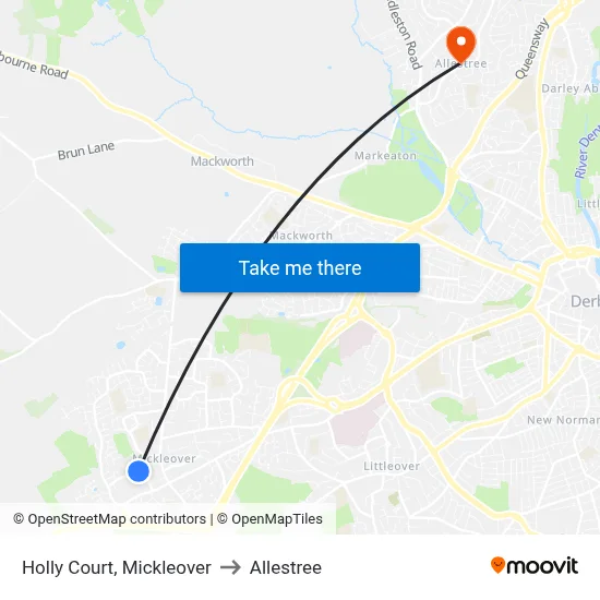Holly Court, Mickleover to Allestree map
