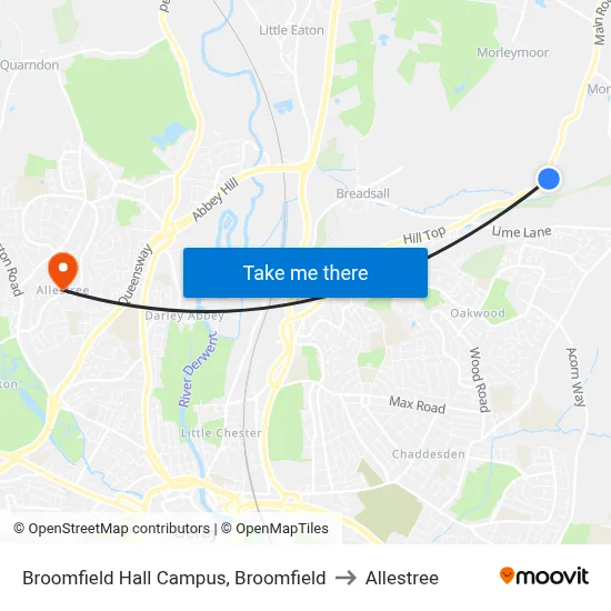 Broomfield Hall Campus, Broomfield to Allestree map