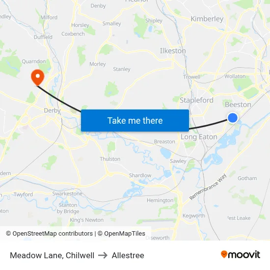 Meadow Lane, Chilwell to Allestree map