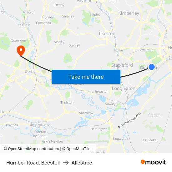 Humber Road, Beeston to Allestree map