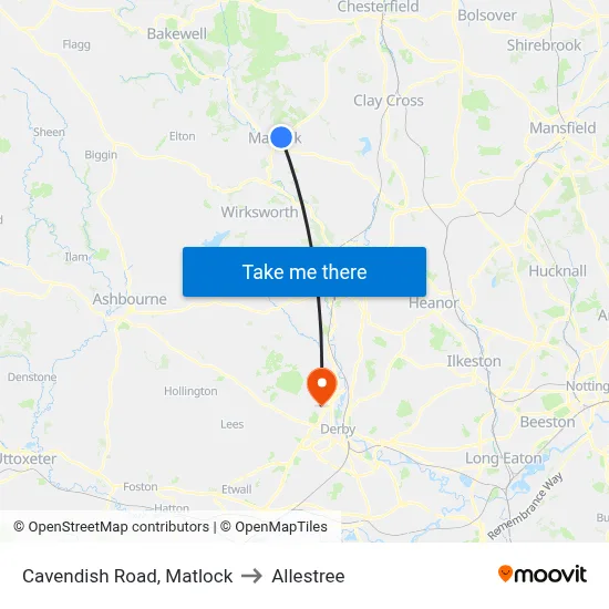 Cavendish Road, Matlock to Allestree map