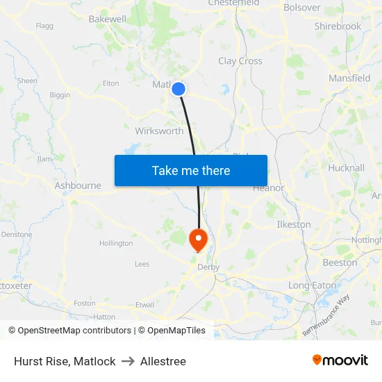 Hurst Rise, Matlock to Allestree map