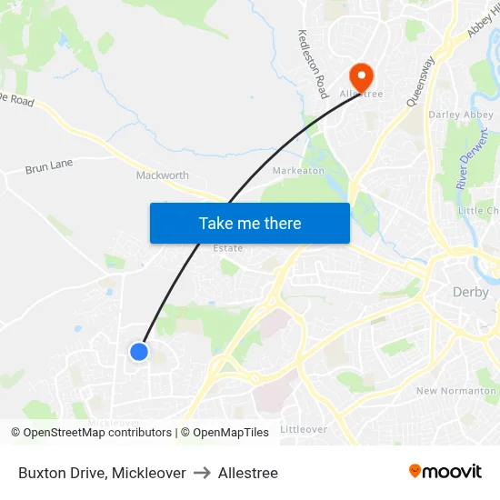 Buxton Drive, Mickleover to Allestree map