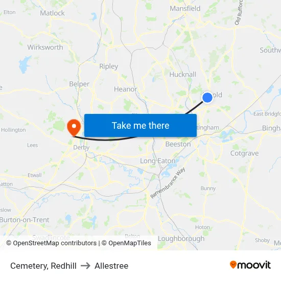 Cemetery, Redhill to Allestree map