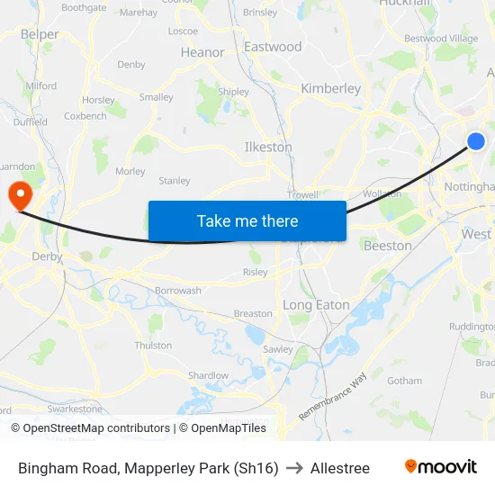 Bingham Road, Mapperley Park (Sh16) to Allestree map